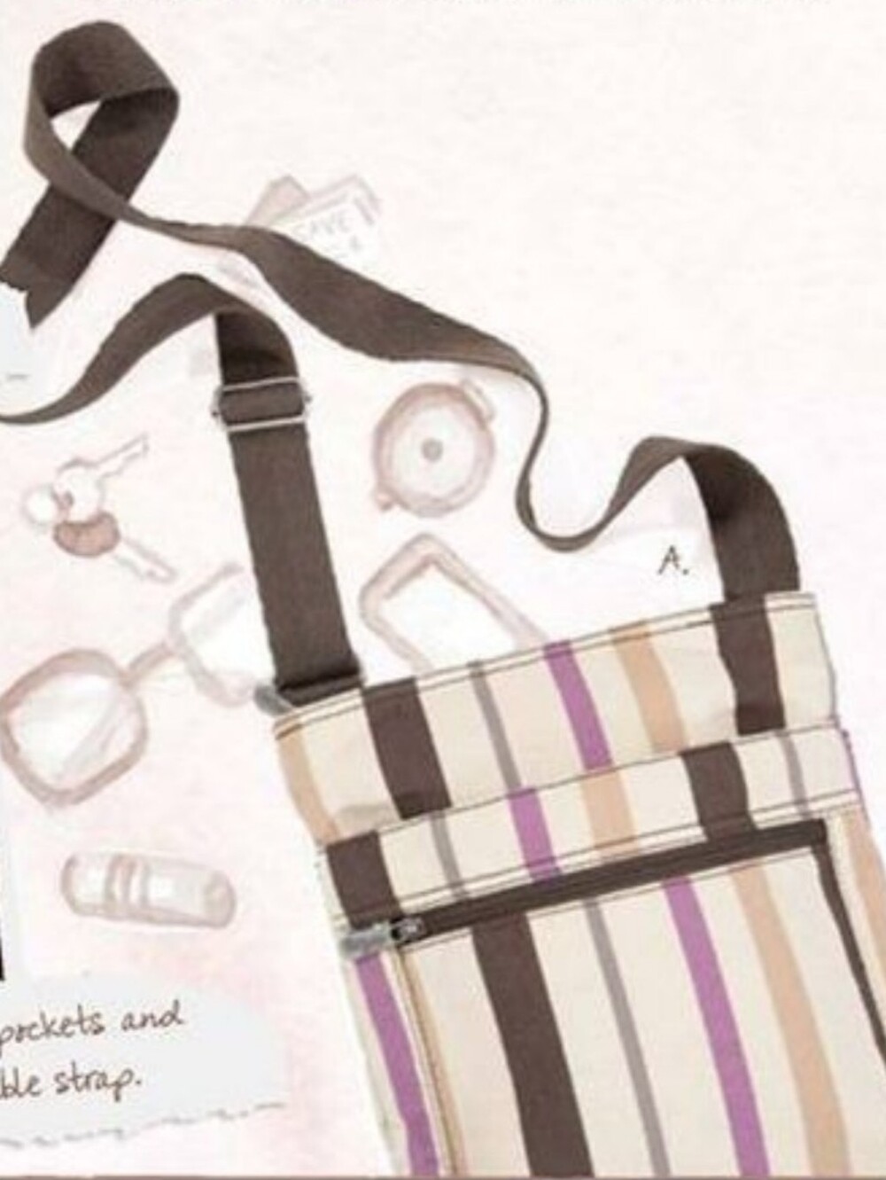 Thirty-one Purple and Brown Striped Crossbody Cotton/Linen